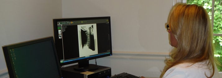 Chiropractor St Clair MI Elizabeth Brieden looking at an x-ray